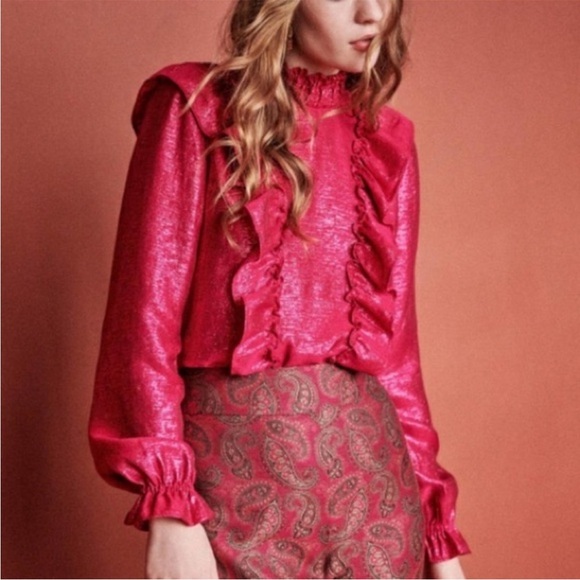 Sezane Tops - Sezane Filomena Pink Ruffle Blouse